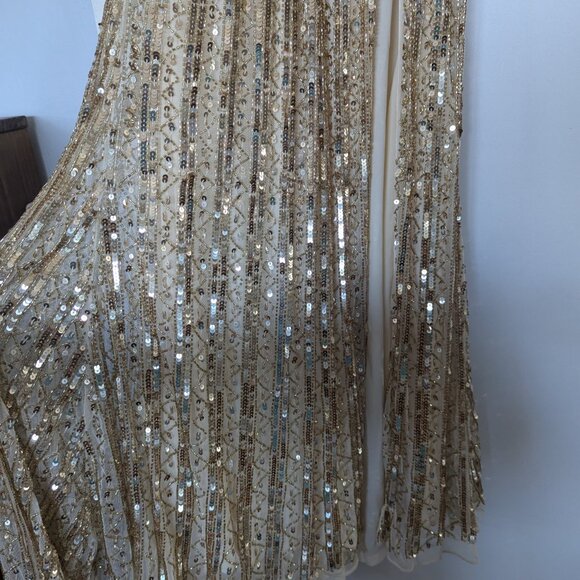 Mac Duggal Embellished Sequined Halter Strap Trumpet Gown Gold Nude Size 2 NWT - Picture 14 of 14